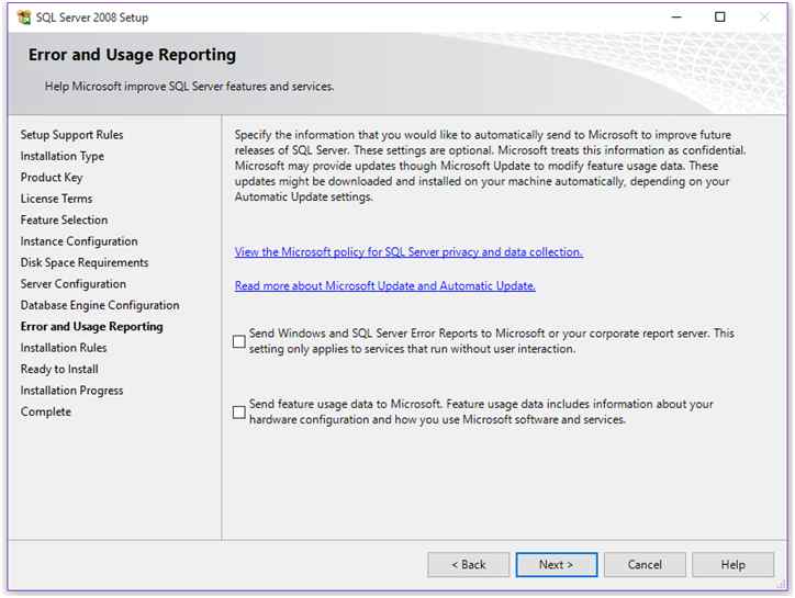 Error and Usage Reporting